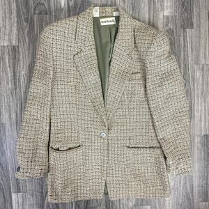 Anne Klein II Women Beige Textured Tweed Blazer Jacket Fully Lined Career